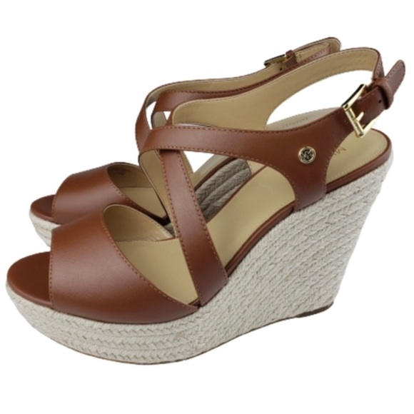 MICHAEL KORS Martyna Brown Leather Wedge size 9.5 - Picture 3 of 13